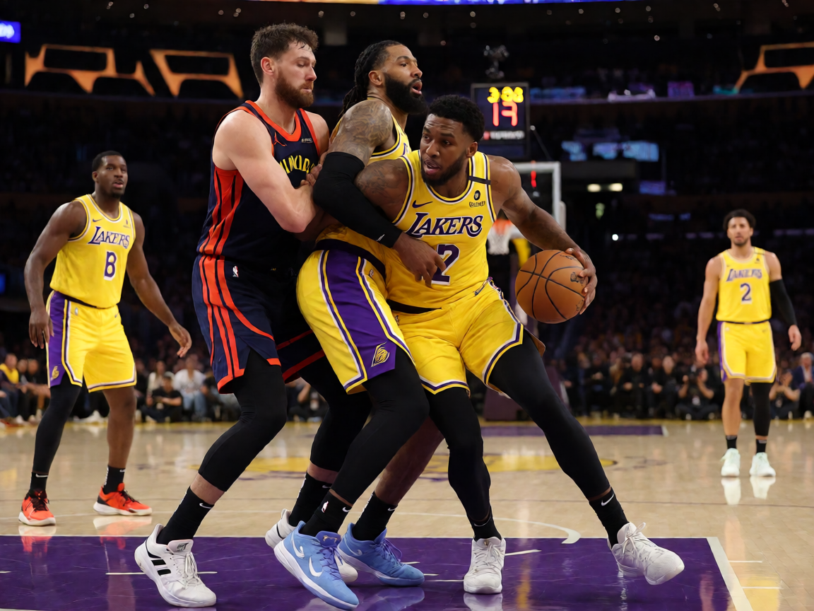 NBA季后赛湖人vs勇士激烈对抗比赛现场